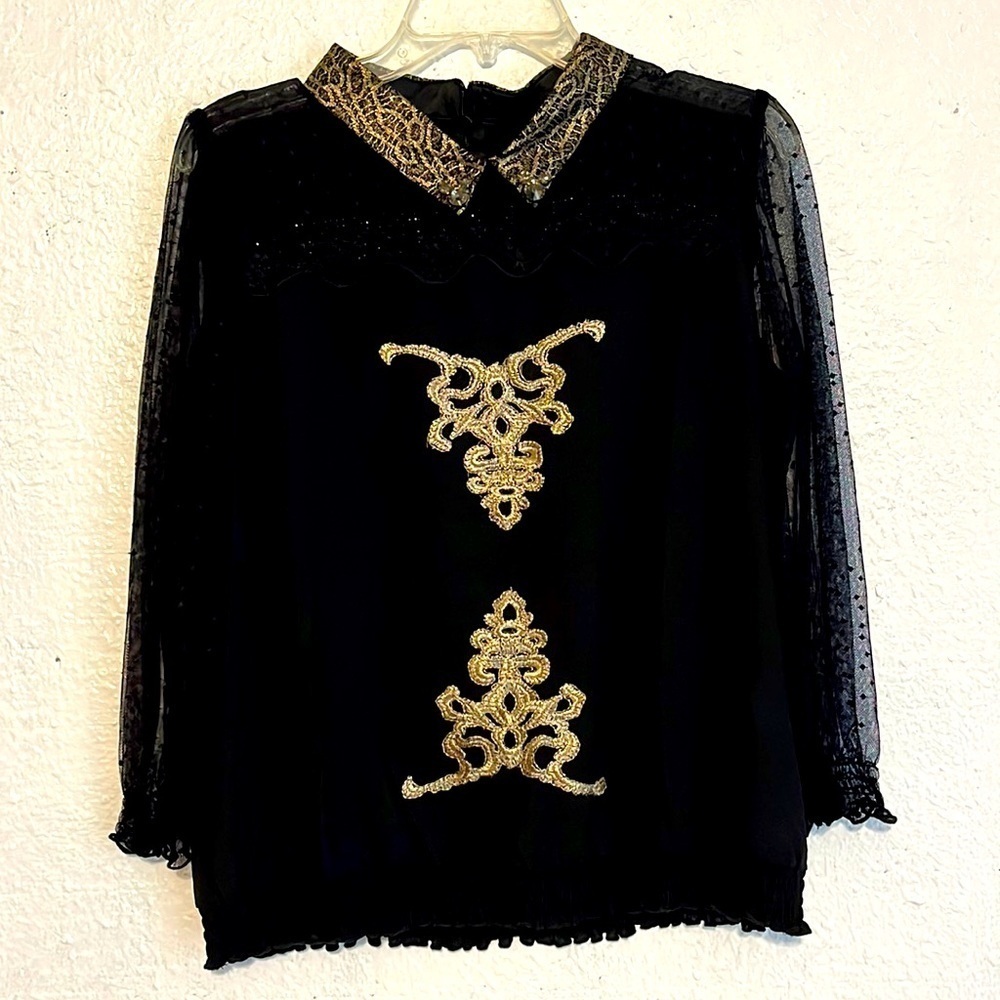 Sheen Black and gold and lace blouse